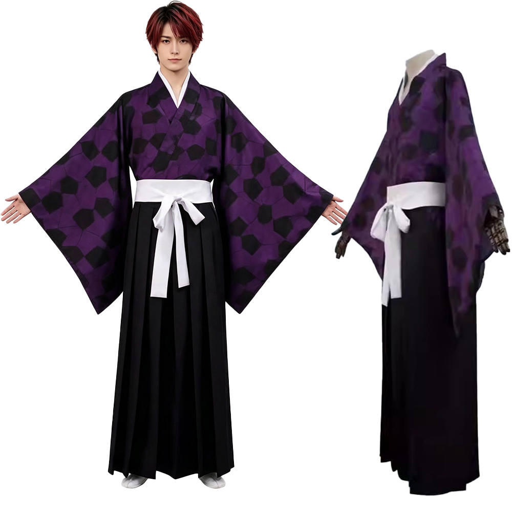 Haori Japanese Jacket - アニメ黒死牟コスプレ衣装衣装伝統的な日本の武士着物紫羽織ジャケットパンツコミコンやハロウィン用