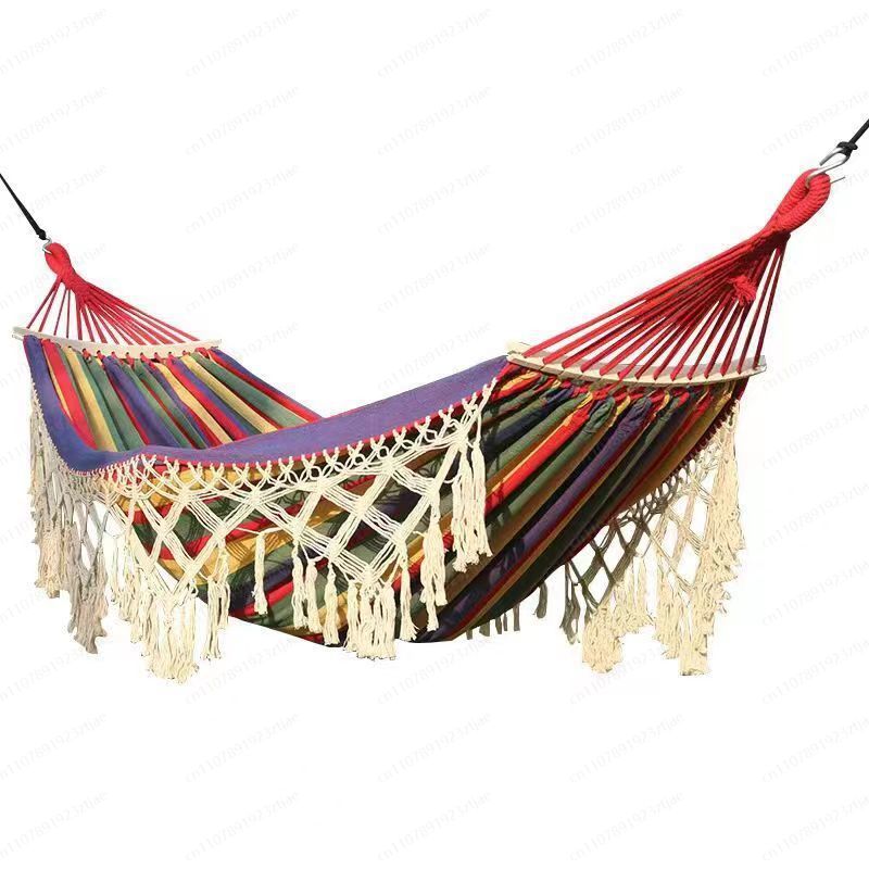 Ethnic Styling Tips - ボヘミアンスタイルタッセルハンモック屋外転倒防止キャンバス厚手カジュアルエスニックプリンセススタイル