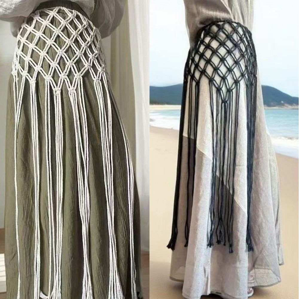 Ethnic Boho Fashion - ファッションボヘミアンネットフリンジウエストバンド装飾タッセルエスニックデザインウエストラップメッシュタッセルウエストバンド多用途スタイリング