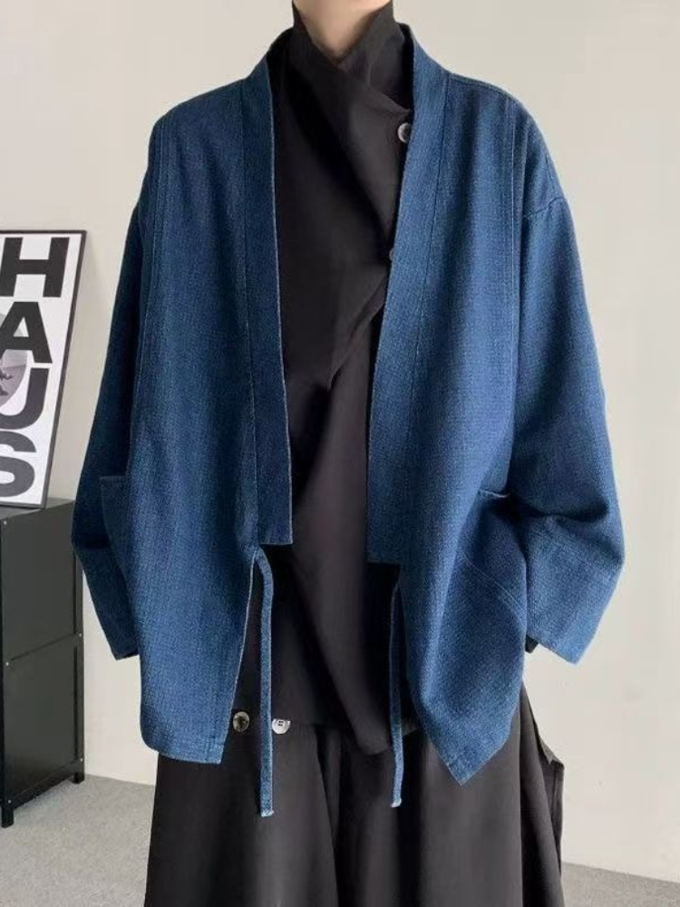 Haori Japanese Jacket - ヴィンテージ和風デニムコート男性女性ユニセックス特大デイリー春秋トレンディジーンズジャケット長袖カーディガン