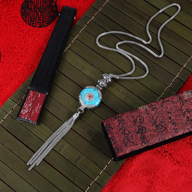 Ethnic Fashion Brand - ブランド Xiong Hang ファッションコスチュームジュエリーラウンドペンダントストーンビーズ合金チェーンタッセルネックレス女性のためのファム
