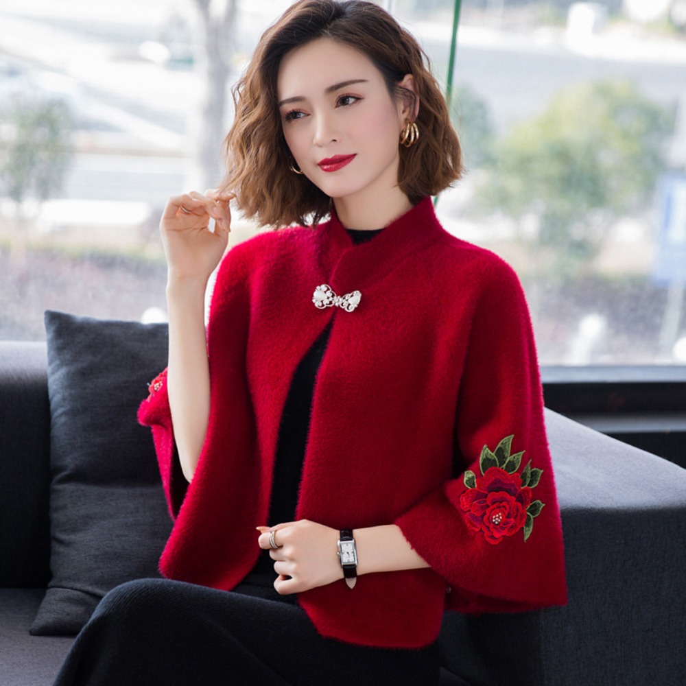 Ethnic Clothing & Online Fashion Store Khaadi Uk - ヴィンテージラップコート女性服カジュアルエスニックスタイル刺繍チャイナドレスチーパオマントストリートウェア秋エレガントなアウターウェア