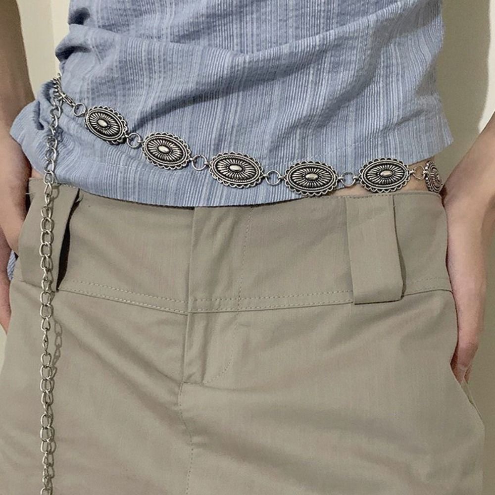 Ethnic Boho Fashion - レトロエスニックスタイルウエストチェーンメタルシルバーボヘミアン多用途ベルトドレス装飾セーターチェーン