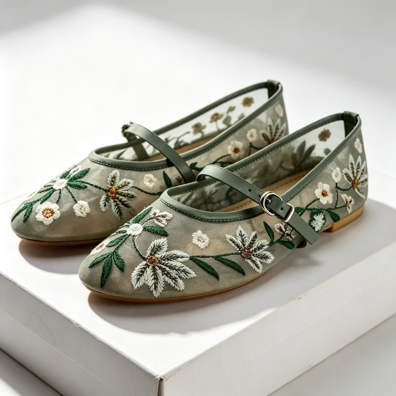メッシュ刺繍レジャーバレエフラット女性通気性ブランドサンダル - Ethnic Fashion Brand のレビューと価格