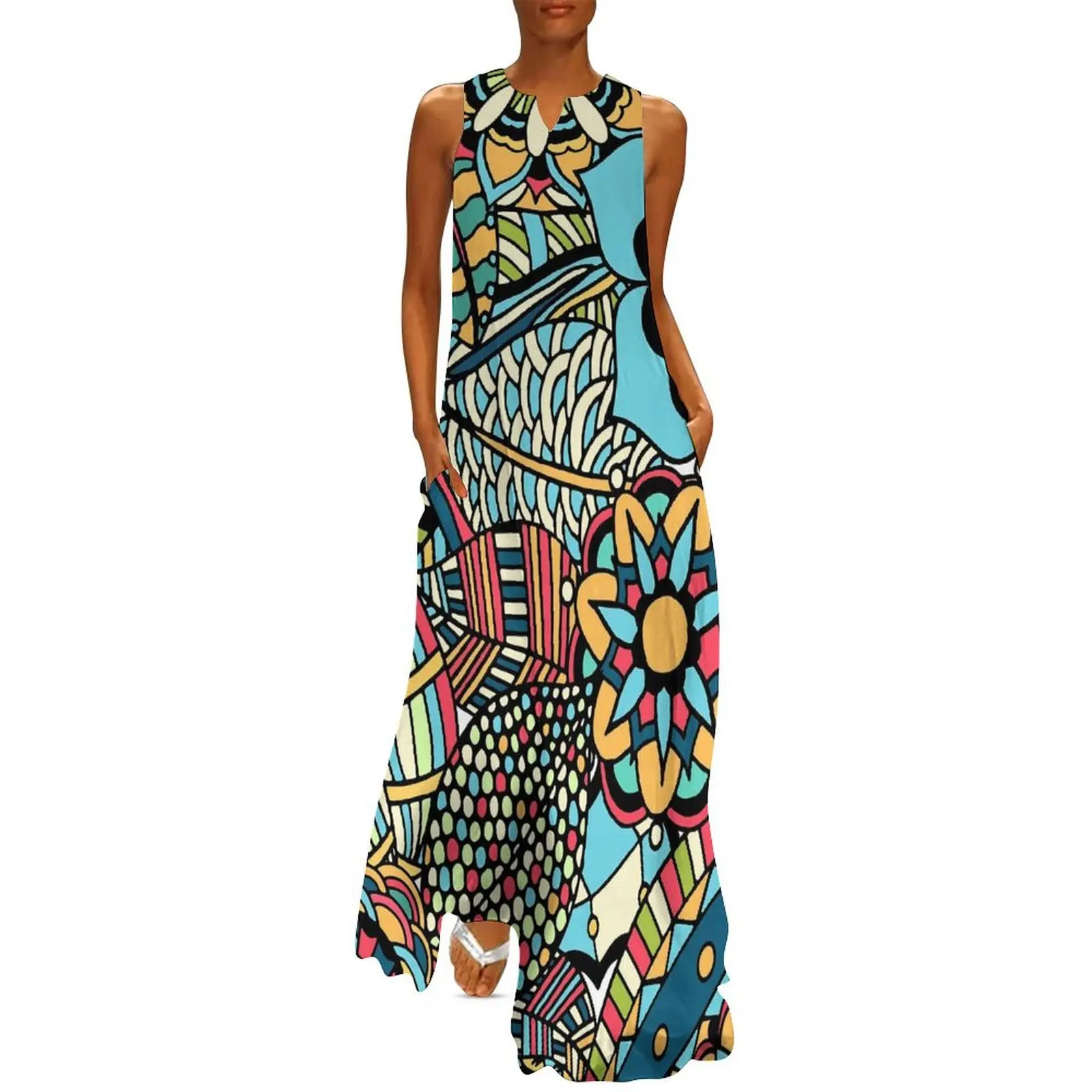 ヴィンテージエスニックロングドレス赤オレンジ黄色ヴィンテージ - Ethnic Boho Fashion のレビューと価格