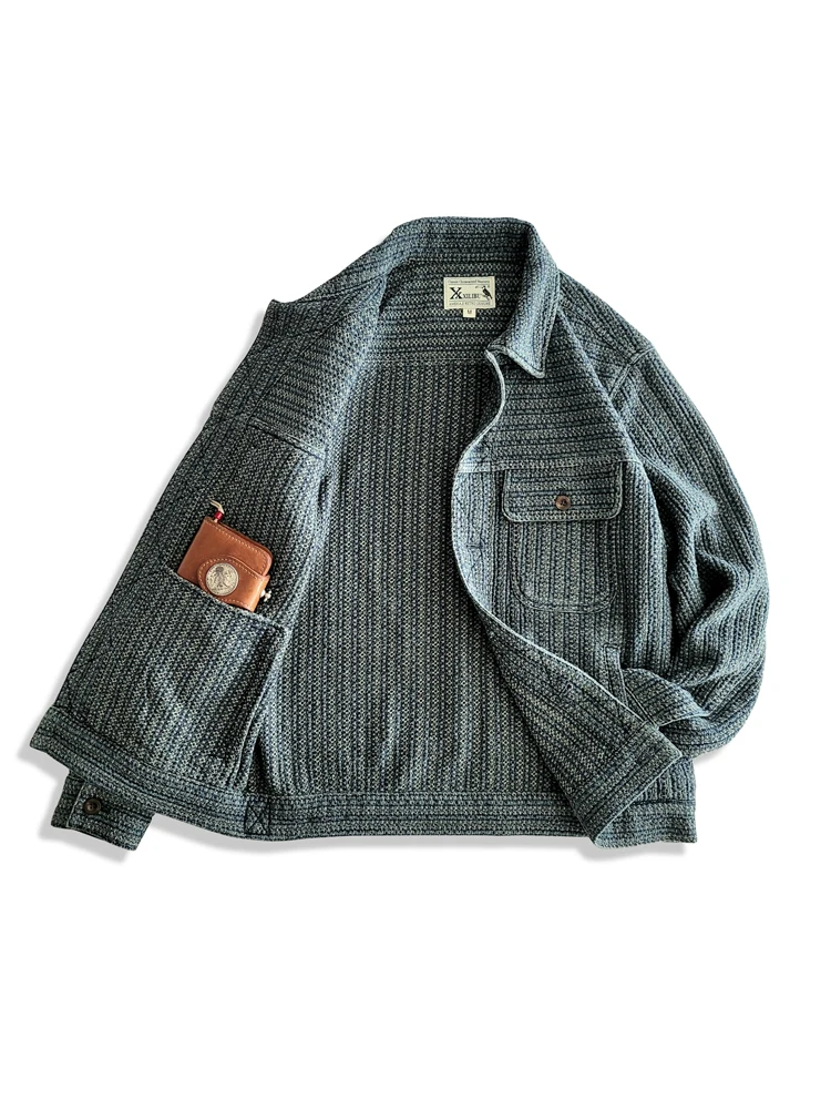 アメカジウェア服メンズハニカムストライプデニムカジュアルジャ - Haori Japanese Jacket のレビューと価格