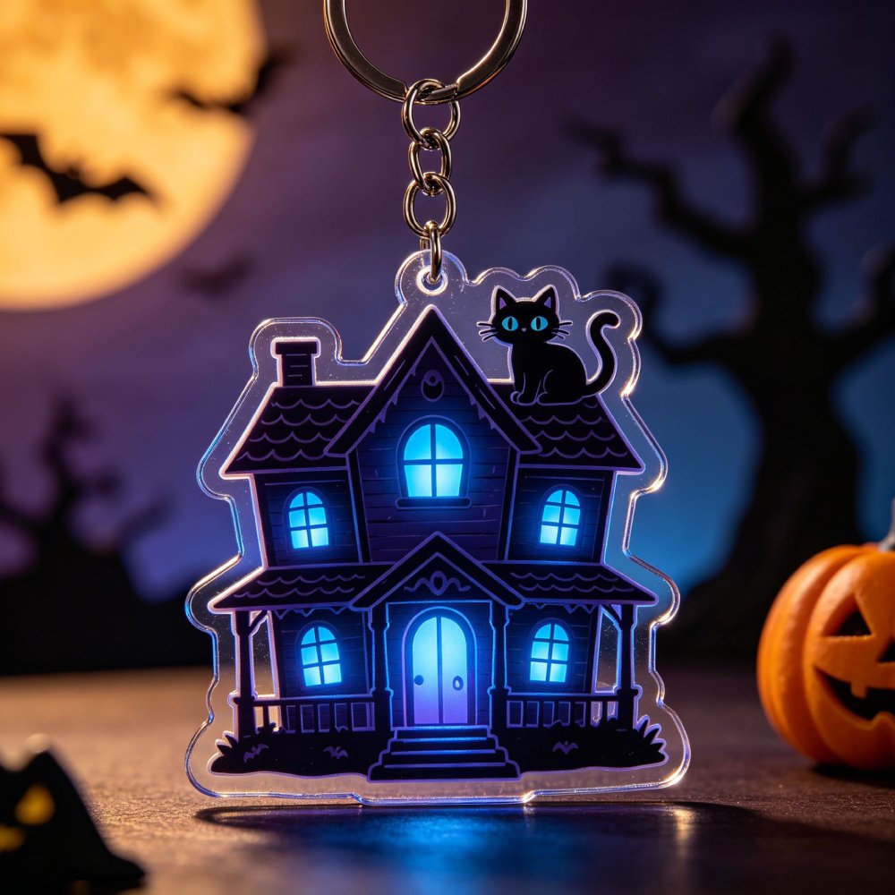ハロウィンお化け屋敷アクリルキーホルダー 不気味な黒猫 パン - Ethnic Fashion House のレビューと価格