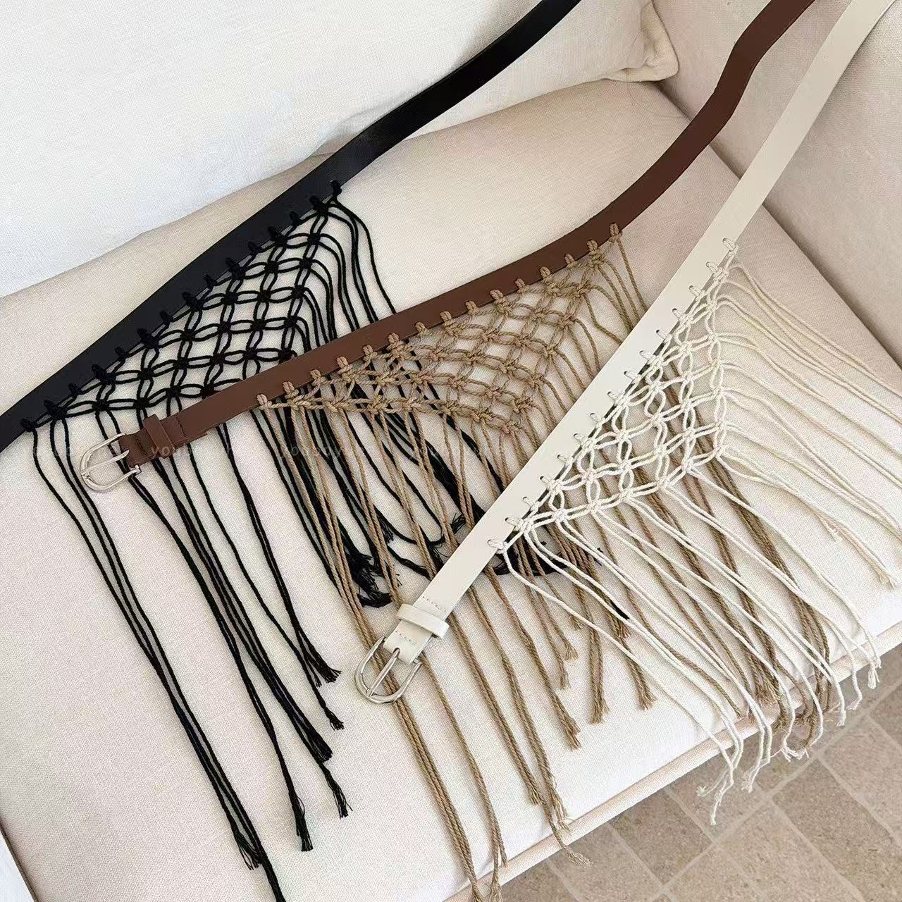 カジュアル Y2K タッセル織りウエストベルトレトロメッシュ - Ethnic Boho Fashion のレビューと価格