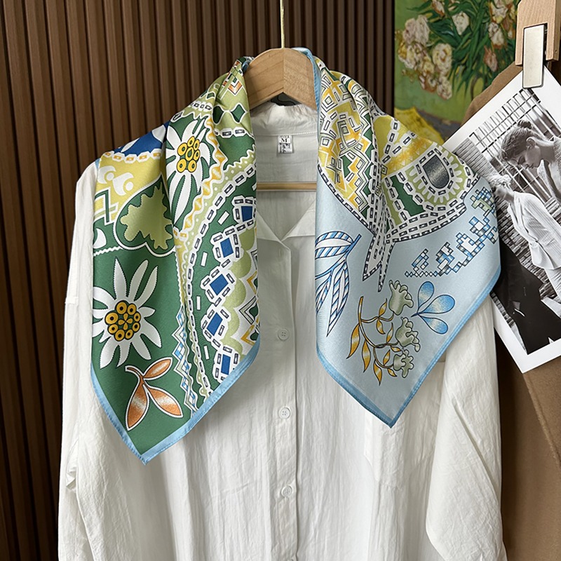 グリーンボヘミアンホーススクエアスカーフ70cmエスニックフ - Ethnic Boho Fashion のレビューと価格